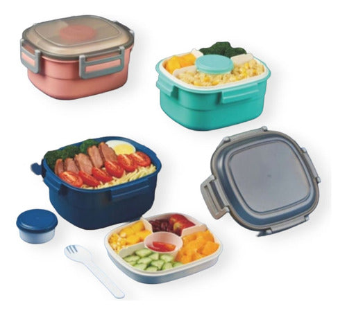 Square Lunchbox with Divider, Sauce Container, and Tray Belgrano 8