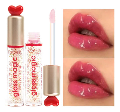 6 Lip Gloss Magic Gold Coração Lg40525 Febella Atacado J 0