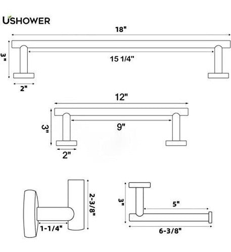 Ushower Matte Black Bathroom Accessories Set - 5 Piece 6