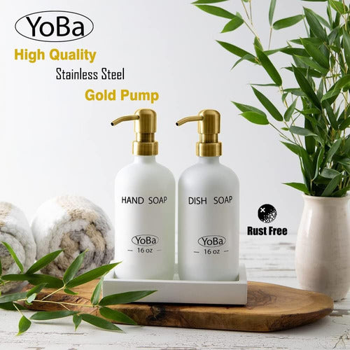 YoBa Glass Soap Dispenser with Pump and Concrete Tray 3