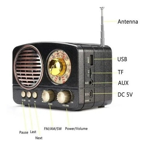 Radio Portátil Retro Am/fm/sd/bt/usb Batería Recargable 6