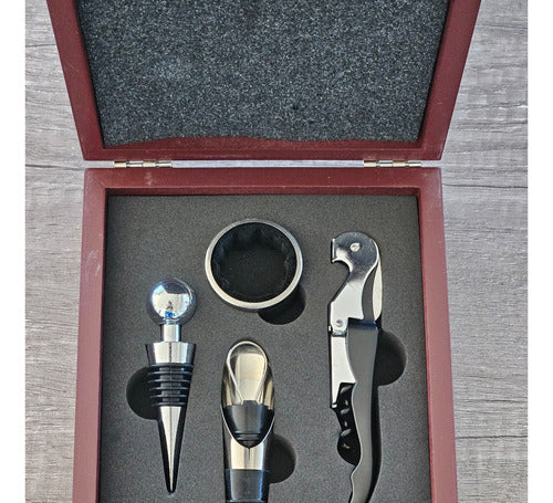 Set Vino En Caja Estuche Madera Con Broche X 4 Piezas 2