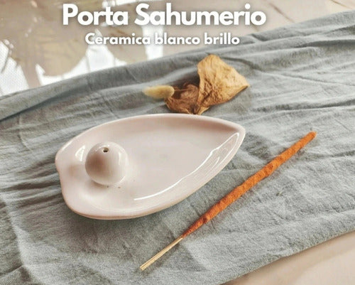 Artisanal Porta Sahumerio Ceramica Blanco 1