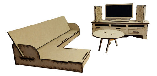 Large Dollhouse Furniture in 3mm MDF - Living Set 0