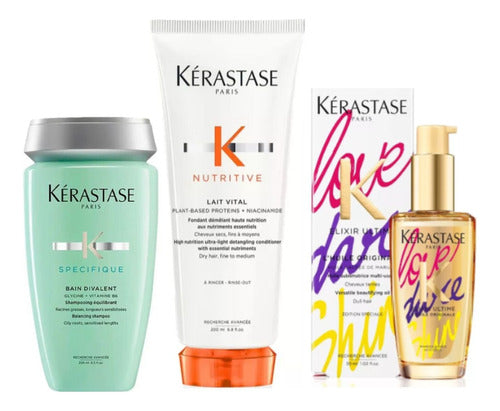 Kerastase Bain Divalent + Fondant Lait Vital + Elixir Ultim 0