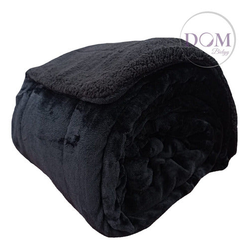 Luxury Flannel Sheepskin Quilted Blanket 2 1/2 Queen Black 1
