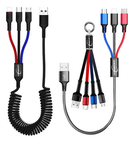 Juego De Cables De Carga Usb Multifuncion, Paquete De 3 C... 0