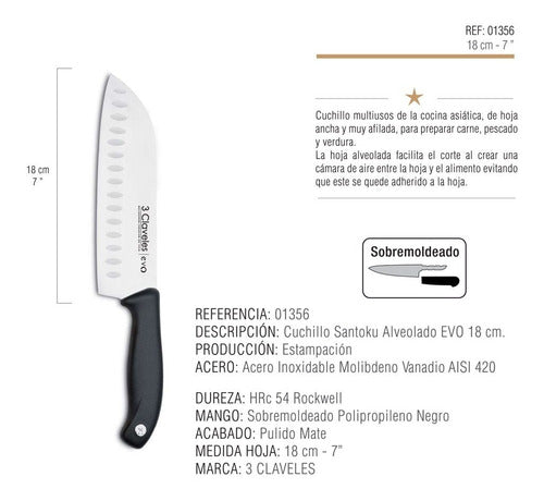 3 Claveles Santoku Alveolado 18cm Acero Evo Chef 1