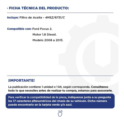 Filtro De Aceite Ford Focus Diesel 1.8 - Original 1