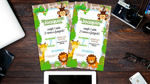 Tarjeta Invitacion Cumpleaños Digital Safari Jungla Animales 4