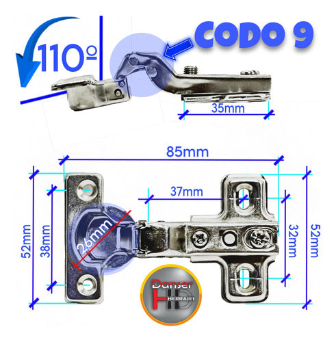 Tarken Bisagra Cazoleta Resorte 26mm Mini Codo 9 Embutir Mueble X50 1