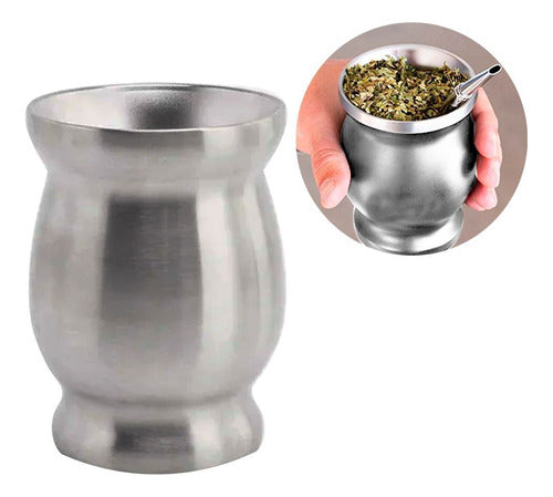 Mate Acero Plateado Doble Pared 250 Ml 0