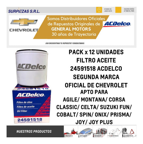 Filtro Aceite Acdelco 24591518 X 12u Prisma 1.4 Acdelco 1