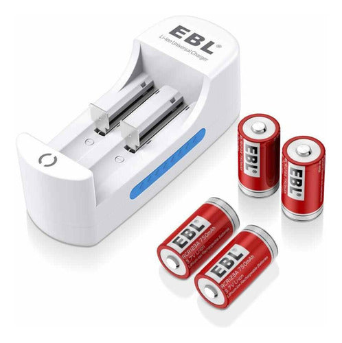 4 Pilas Ebl Cr123a Litio Recargables 750mah Con Cargador 0