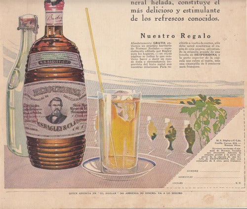 1927 Publicidad Vintage Bebida Hesperidina Bagley Argentina 1