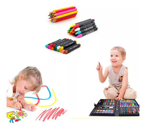 Valija Infantil Escolar 86 Piezas Lapices Crayones Acuarelas 2