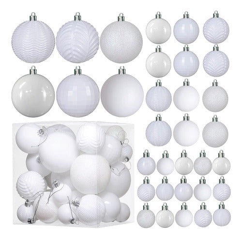 Prextex White Christmas Ball Ornaments - 36 Pieces - 4/6/8cm - White 0