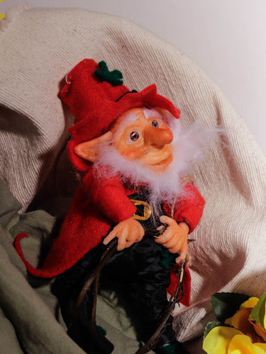 Handcrafted Articulated Hanging Lucky Elf - 24 cm Unique Piece 7