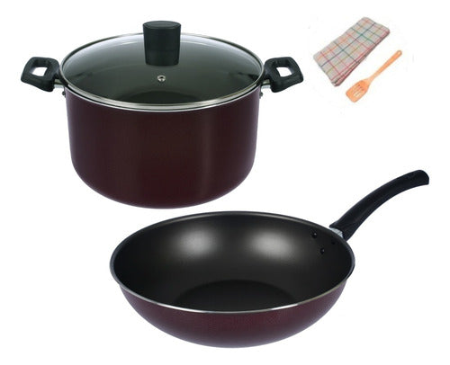 Domo 3-Piece Cookware Set: 24 cm Casserole with Glass Lid & 28 cm Teflon Wok 0