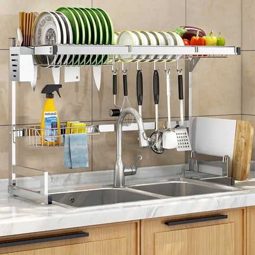 Two-Tier Stainless Steel Aluminum Dish Drying Rack 85cm 0