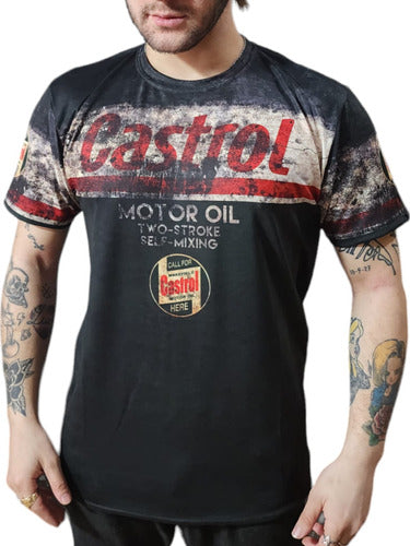 Urban Ryder Castrol Full Print Modal Motorcycle T-Shirt 0