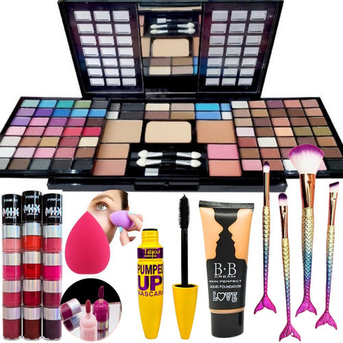 Professional Makeup Set Combo Shadows Lipstick Sponge 7