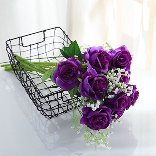 Justoyou 10pcs Realistic Artificial Roses with Long Stem Violet 2