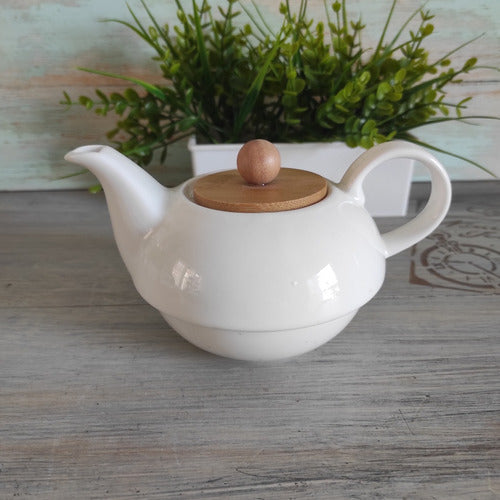 Home Perfect Individual Teapot in Ceramic with Wooden Lid 1