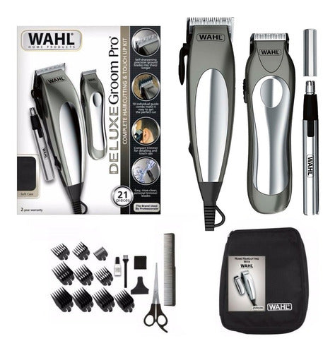 Wahl Groom Pro 21-Piece Hair Clipper and Trimmer Kit - Kit Maquina Cortar Pelo Y Patillera Groom Pro 21 Piezas Wahl