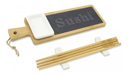 Bazar Set De Sushi Bamboo Y Ceramica Con Palitos 28 X 9 Cm 0