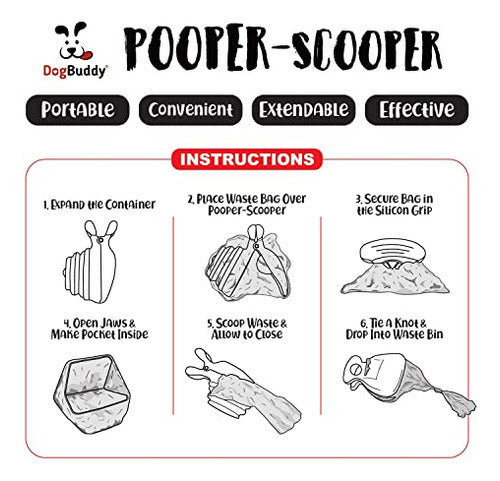 Dogbuddy Pooper Scooper, Portable Dog Poop Scooper, Sanitary Dog Waste Pick Up, Heavy Duty Dog Waste Cleaner With Bag Dispenser, Dog Leash Clip And Pooper Scooper Bags Included (Large, Kiwi) 5