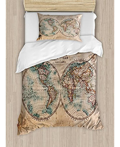 Ambesonne World Map Duvet Cover Set, M 0