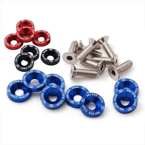 Anodized D1 Spec Blue Aluminum Washers Kit for Motorcycle, Car, ATV - Set of 10 1
