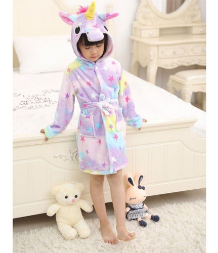 Children's Unicorn Plush Flannel Pajama Bathrobe ® Rainbow Star Unicorns 13