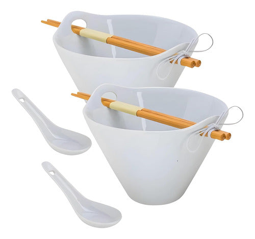 Tasse Verre Soup Noodle Bowl Set with Bamboo Chopsticks and Ceramic Spoon 0