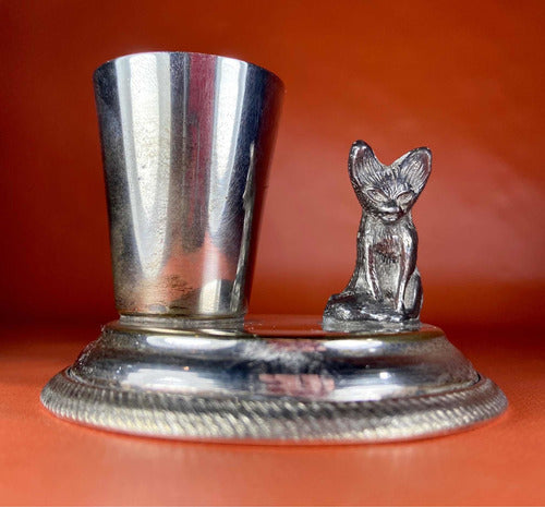 Simpático Palillero De Mesa | Gato | Metal Plateado 1