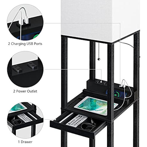 Lámpara De Pie Con Estantes Sunmory, Lámpara De Pie Moderna 1