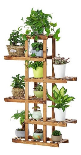 Wooden Plant Stand with Wheels Pot Holder J6 Shelves 7