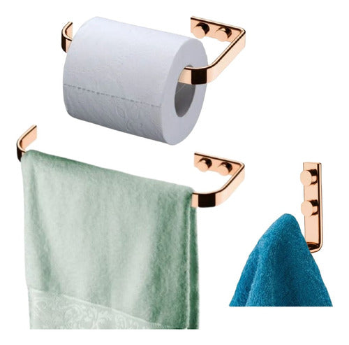 Kit Banheiro Cabide, Porta Toalha E Porta Papel Rose Gold 0