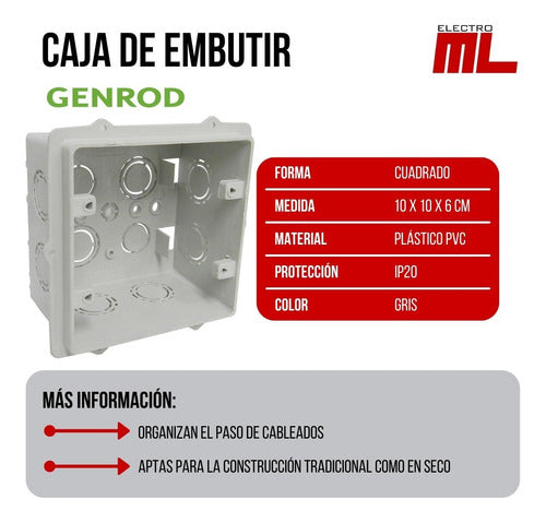 Caja De Embutir Cuadrada Grande Pvc Genrod 10x10 X10u 3