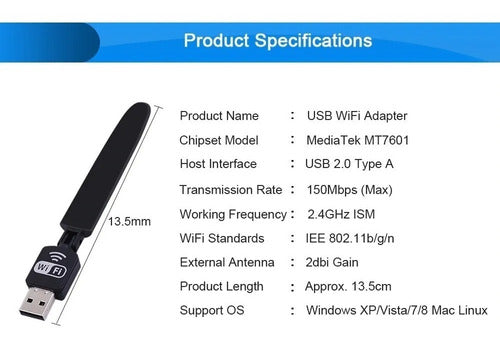 Carolinas Home Wifi Usb Adapter Pix-link with Antenna 2