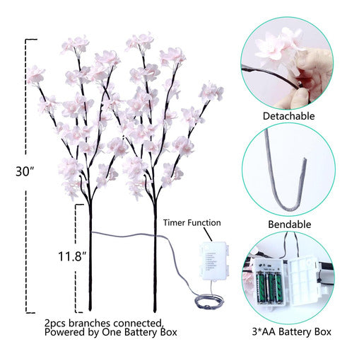 Ramas Árboles Iluminadas Preiluminadas, Luces Led Con Flores 5