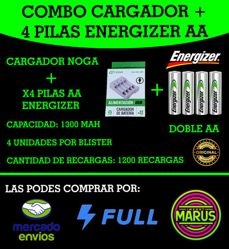 Cargador Noga Ng 5900 Usb + 4 Pilas Aa Energizer Recargables 1