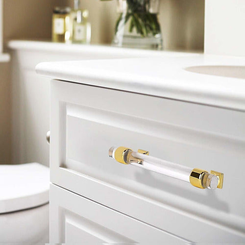 10 Pack Crystal Cabinet Pulls - Polished Brass Base Drawer Dresser Closet Pulls and Knobs 2