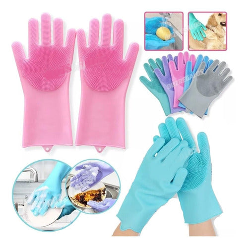 2 Magic Silicone Sponge Gloves for Kitchen, Pets, and All-Purpose Cleaning 0