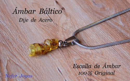 Original Nefer Joyas Ámbar Báltico Piedra Natural Bellísimo Dije - Engarce Acero 2