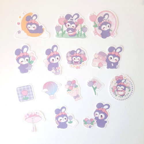 Set De 45 Stickers Washi Kawaii Lubbie Conejito Violeta 5