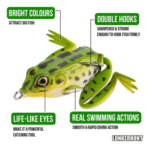 Lunkerhunt Lunker Frog - Freshwater Fishing Lure, Realistic Design, Green Tea 5