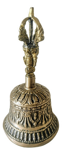 Campana De Mano Tibetana De Bronce Labrado 0