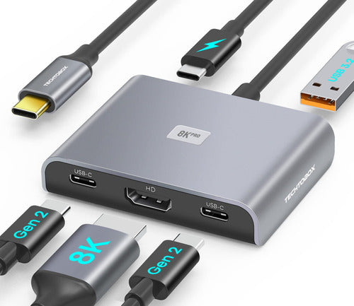 Usb C Hub Hdmi 8k Adaptador, Techtobox 5 En 1 Dongle Usb-c A 0